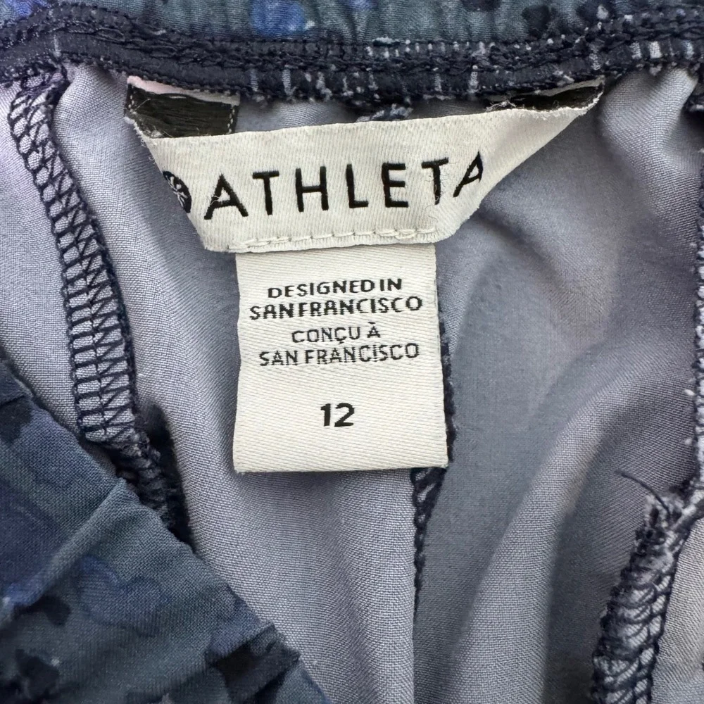 Athleta Avenue Wide Leg Crop Pants Blue Zip Pockets Drawstring Women's Size 12 - Picture 4 of 8